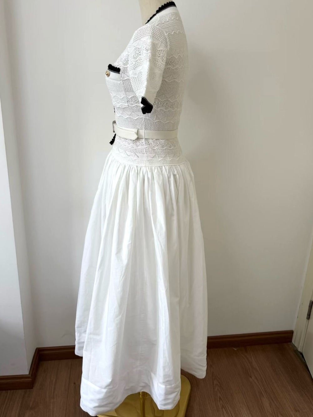 NWOT Self-Portrait WHITE KNIT LINEN MIDI DRESS - Picture 10 of 12